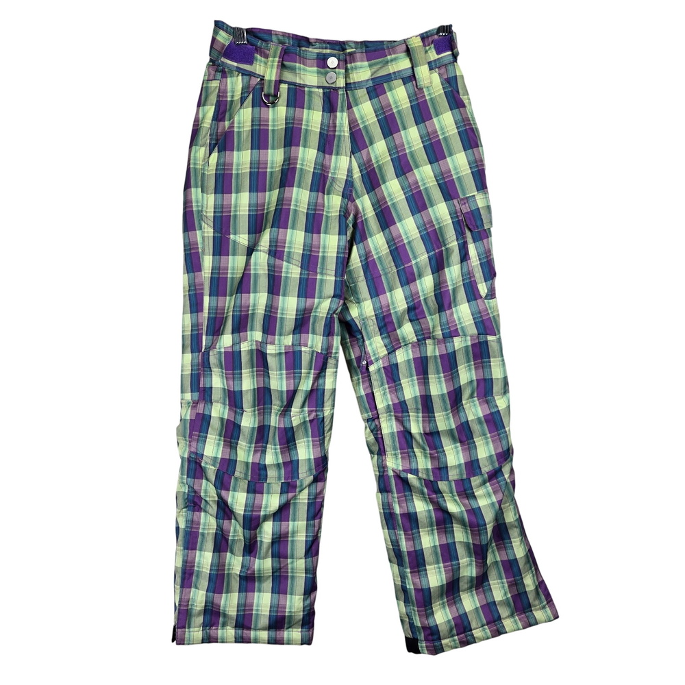 Sunice Girls Snow Ski Pants Size 10 Plaid Green Purple Gorpcore Outdoors Utility